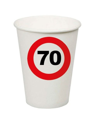 Feestbazaar Bekers Verkeersbord 70 Jaar - 8 Stuks