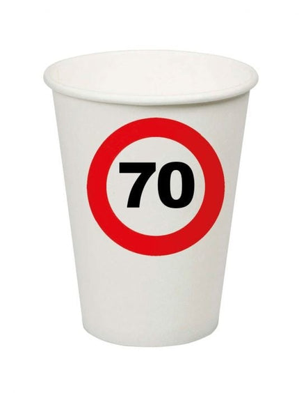 Feestbazaar Bekers Verkeersbord 70 Jaar - 8 Stuks