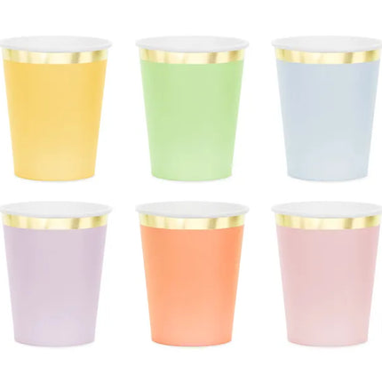 Feestbazaar Bekertjes Pastel Kleuren met Gouden Rand (6st)