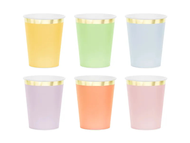 Feestbazaar Bekertjes Pastel Kleuren met Gouden Rand (6st)