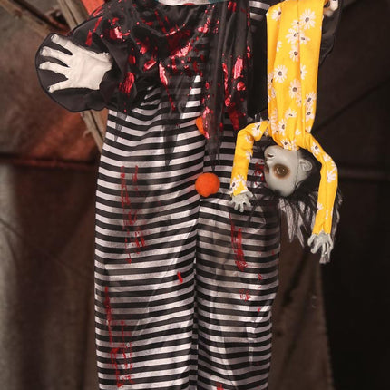 Feestbazaar Bewegende Halloween Horror Clown met Pop 120cm