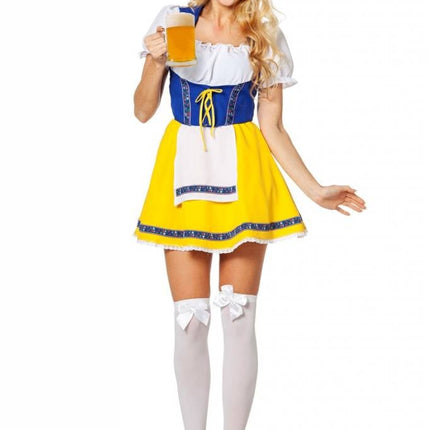 Feestbazaar Biermeisje outfit geel/blauw