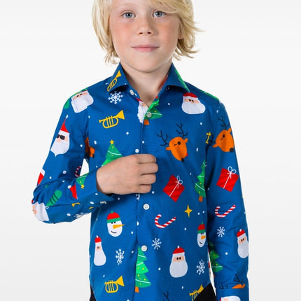 Feestbazaar Blauw Overhemd Kerstfiguren Kind