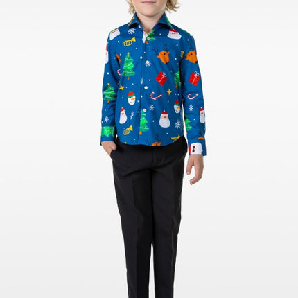 Feestbazaar Blauw Overhemd Kerstfiguren Kind