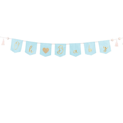 Feestbazaar Blauwe Geboorte Banner 'Oh Baby' Met Tassels (2,5m)