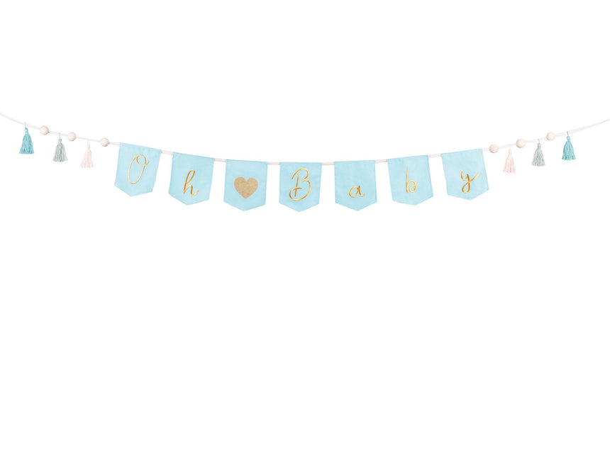 Feestbazaar Blauwe Geboorte Banner 'Oh Baby' Met Tassels (2,5m)