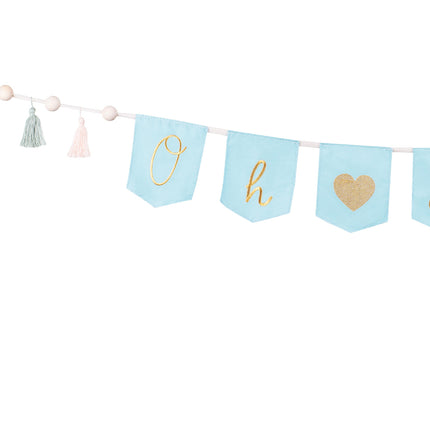 Feestbazaar Blauwe Geboorte Banner 'Oh Baby' Met Tassels (2,5m)
