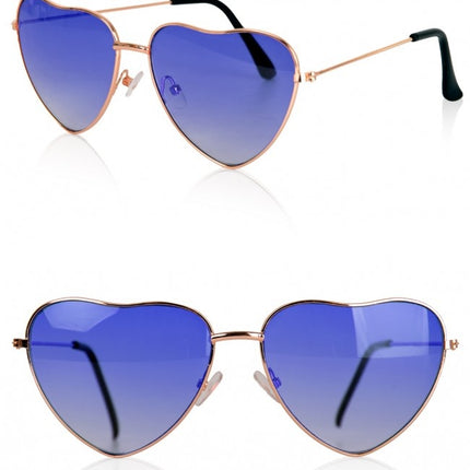 Feestbazaar Blauwe Hartjesbril met gouden frame