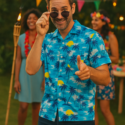 Feestbazaar Blauwe Tropische Blouse Palmboom