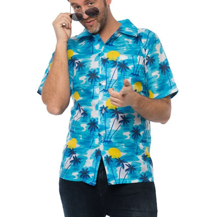 Feestbazaar Blauwe Tropische Blouse Palmboom