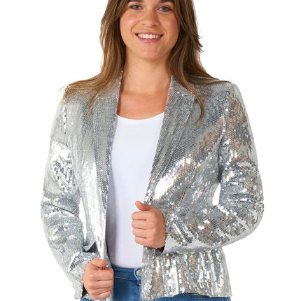 Feestbazaar Blazer Pailletten Zilver Dames Suitmeister