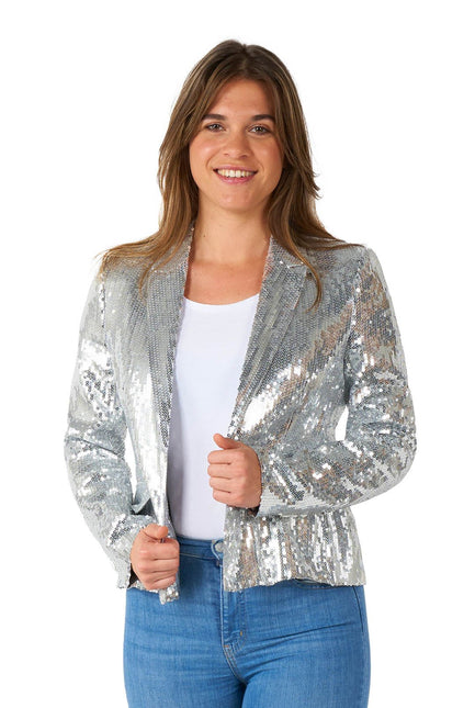 Feestbazaar Blazer Pailletten Zilver Dames Suitmeister