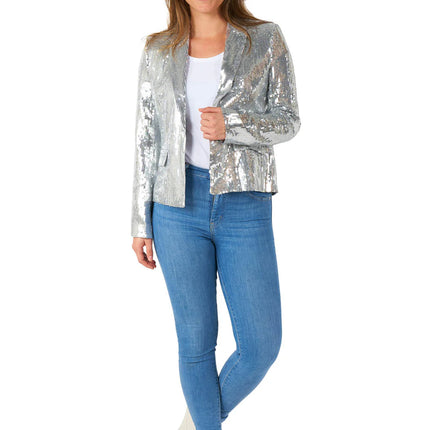 Feestbazaar Blazer Pailletten Zilver Dames Suitmeister
