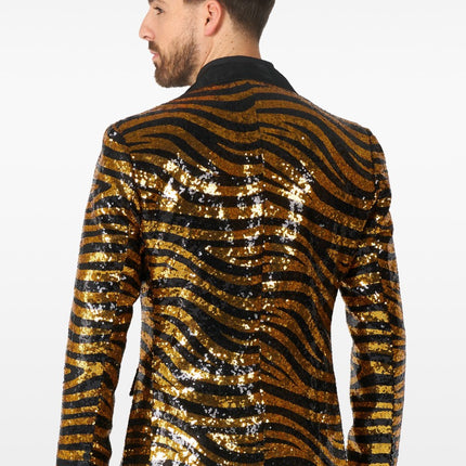 Feestbazaar Blazer Tiger Royale Zwart/Goud Opposuits