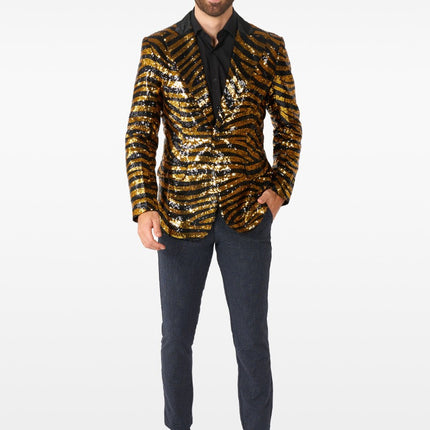 Feestbazaar Blazer Tiger Royale Zwart/Goud Opposuits