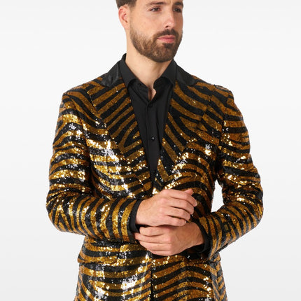 Feestbazaar Blazer Tiger Royale Zwart/Goud Opposuits