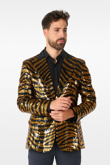 Feestbazaar Blazer Tiger Royale Zwart/Goud Opposuits