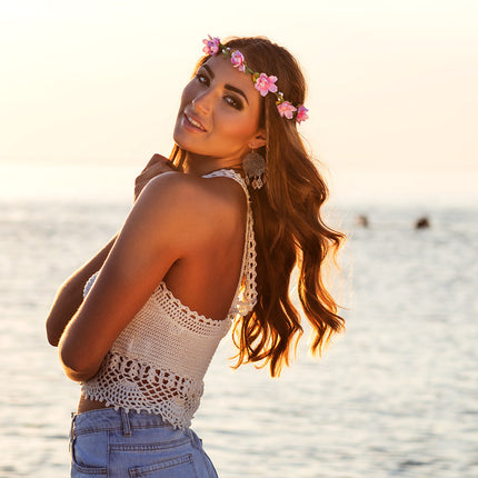 Feestbazaar Bloemen hoofdband Mallorca roze