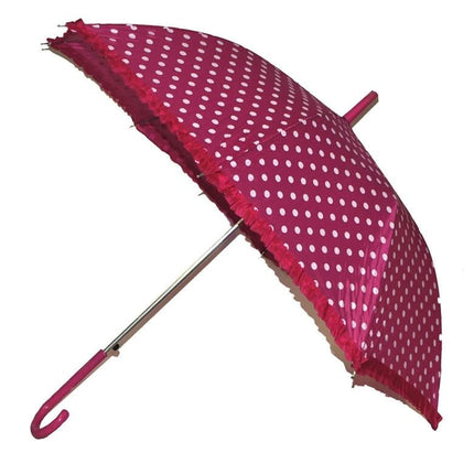 Feestbazaar Bolletjes paraplu fuchsia met witte stippen