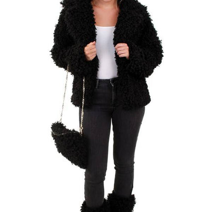 Feestbazaar Bontjas kort curly zwart