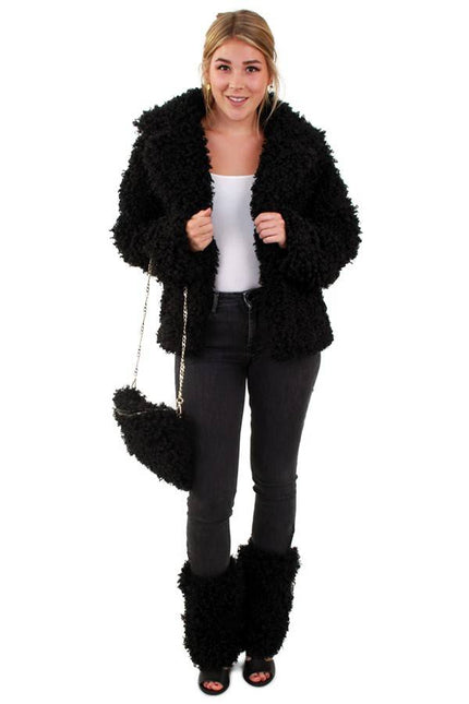 Feestbazaar Bontjas kort curly zwart