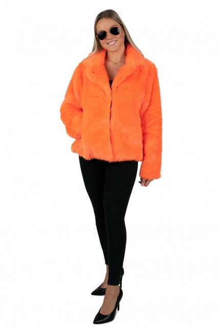 Feestbazaar Bontjas neon oranje dames