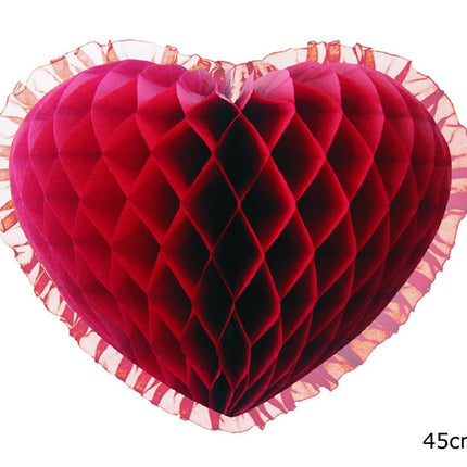 Feestbazaar Bordeaux hart honeycomb hangdecoratie (45cm)