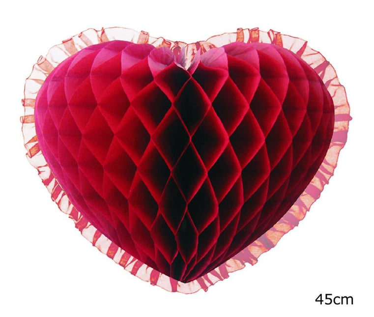 Feestbazaar Bordeaux hart honeycomb hangdecoratie (45cm)