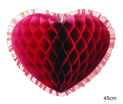 Feestbazaar Bordeaux hart honeycomb hangdecoratie (45cm)