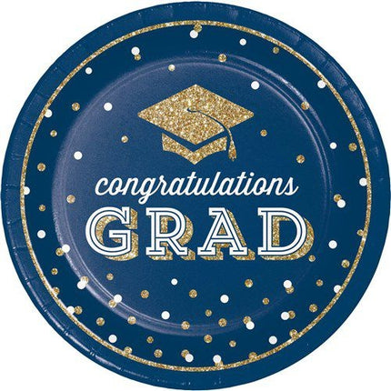 Feestbazaar Borden ’Congratulations Grad’ Blauw Glitter 23cm (8st)