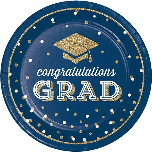 Feestbazaar Borden ’Congratulations Grad’ Blauw Glitter 23cm (8st)