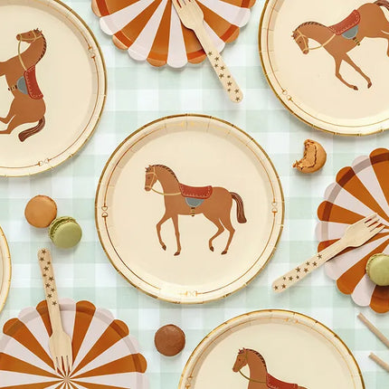 Feestbazaar Borden Paard Bruin met Gouden Print 23cm (6st)