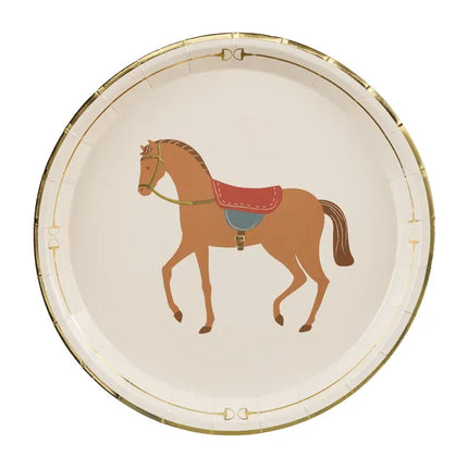 Feestbazaar Borden Paard Bruin met Gouden Print 23cm (6st)