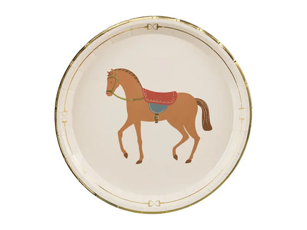 Feestbazaar Borden Paard Bruin met Gouden Print 23cm (6st)