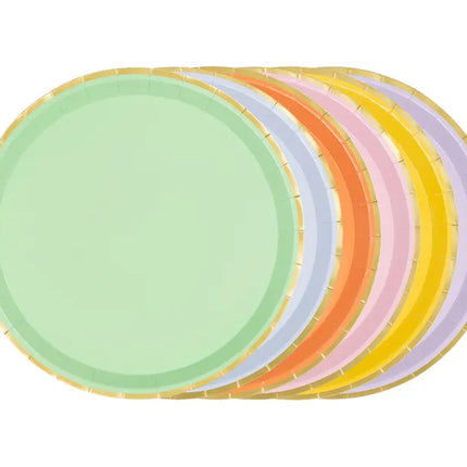 Feestbazaar Borden Pastel Kleuren met Gouden Rand (6st)