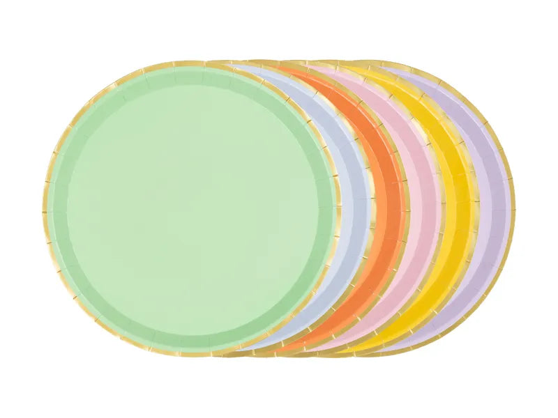 Feestbazaar Borden Pastel Kleuren met Gouden Rand (6st)