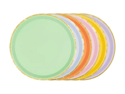 Feestbazaar Borden Pastel Kleuren met Gouden Rand (6st)