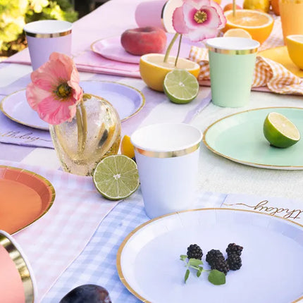Feestbazaar Borden Pastel Kleuren met Gouden Rand (6st)