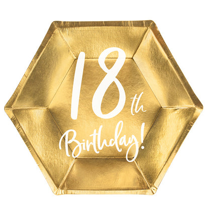 Feestbazaar Bordjes 18th Birthday Goud - 6 Stuks