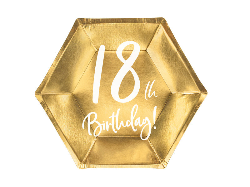 Feestbazaar Bordjes 18th Birthday Goud - 6 Stuks