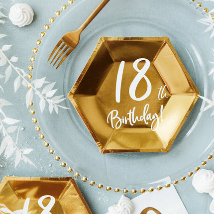 Feestbazaar Bordjes 18th Birthday Goud - 6 Stuks