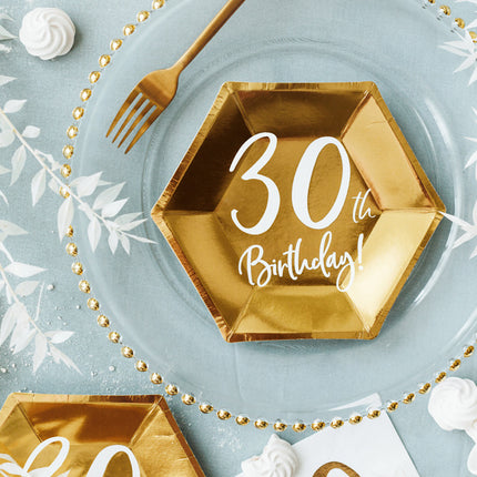 Feestbazaar Bordjes 30th Birthday Goud - 6 stuks