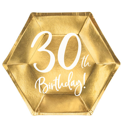 Feestbazaar Bordjes 30th Birthday Goud - 6 stuks