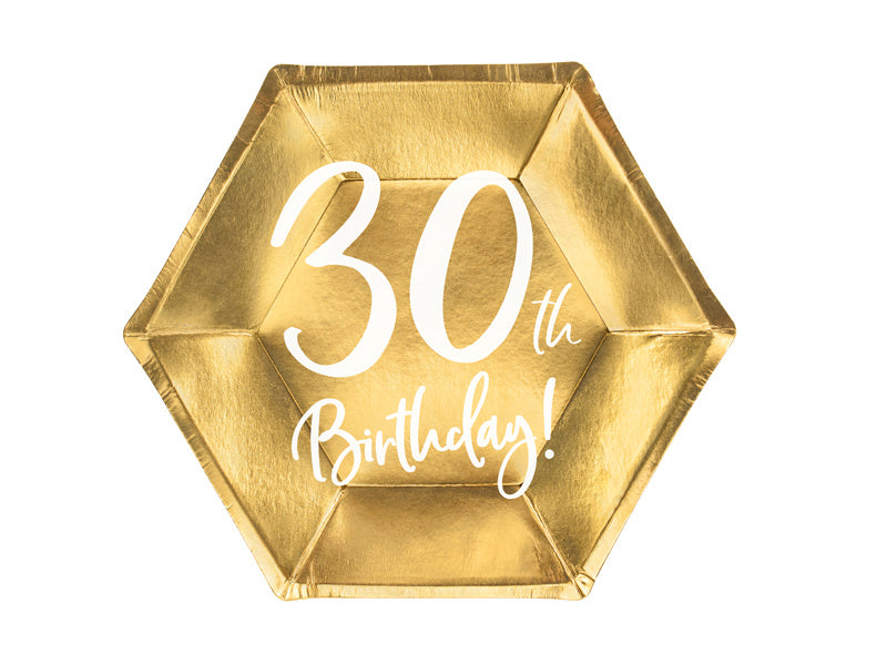 Feestbazaar Bordjes 30th Birthday Goud - 6 stuks