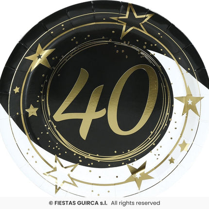Feestbazaar Bordjes 40 Jaar Zwart & Goud Chique
