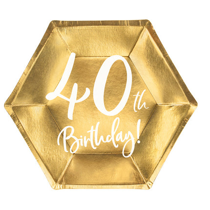 Feestbazaar Bordjes 40th Birthday Goud - 6 stuks