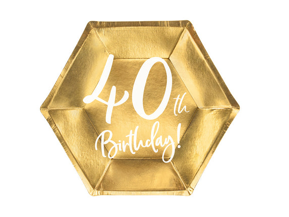 Feestbazaar Bordjes 40th Birthday Goud - 6 stuks
