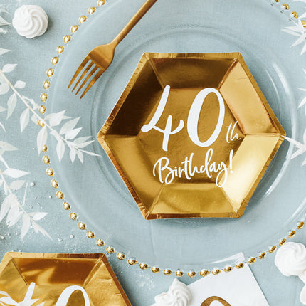 Feestbazaar Bordjes 40th Birthday Goud - 6 stuks