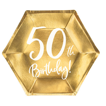 Feestbazaar Bordjes 50th Birthday Goud - 6 Stuks