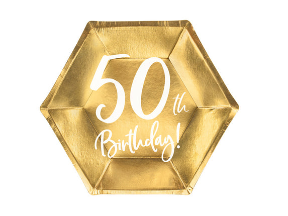 Feestbazaar Bordjes 50th Birthday Goud - 6 Stuks
